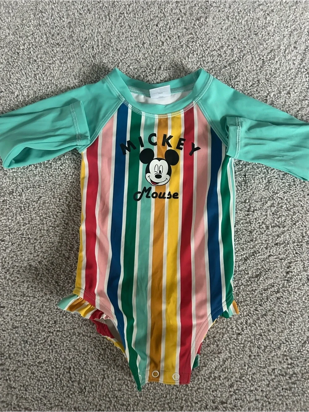 Hanna Andersson Mickey Mouse Rainbow Stripe Rash Guard One-Piece